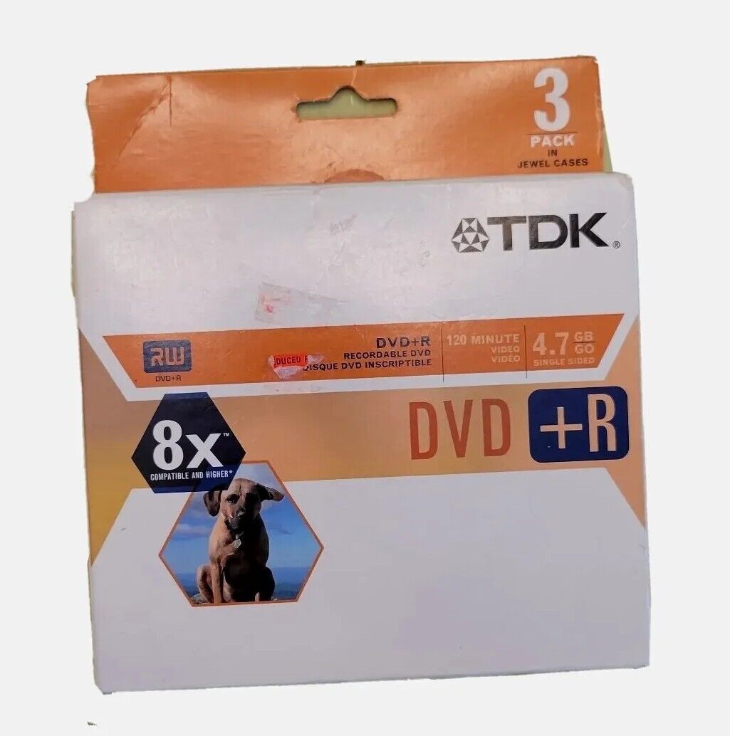 BLANK DVD Recordable  4X  120 Minute Video  4.7 GB 3 Pack Sealed Blank DVD-R TDK