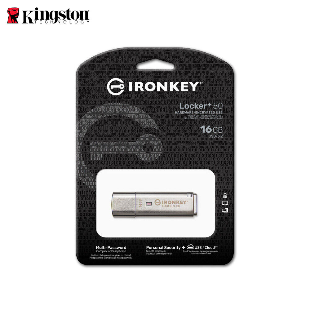 Kingston IronKey 16GB 32GB 64GB Locker+ 50 Encrypted USB Pen Drive +Auto Back Up
