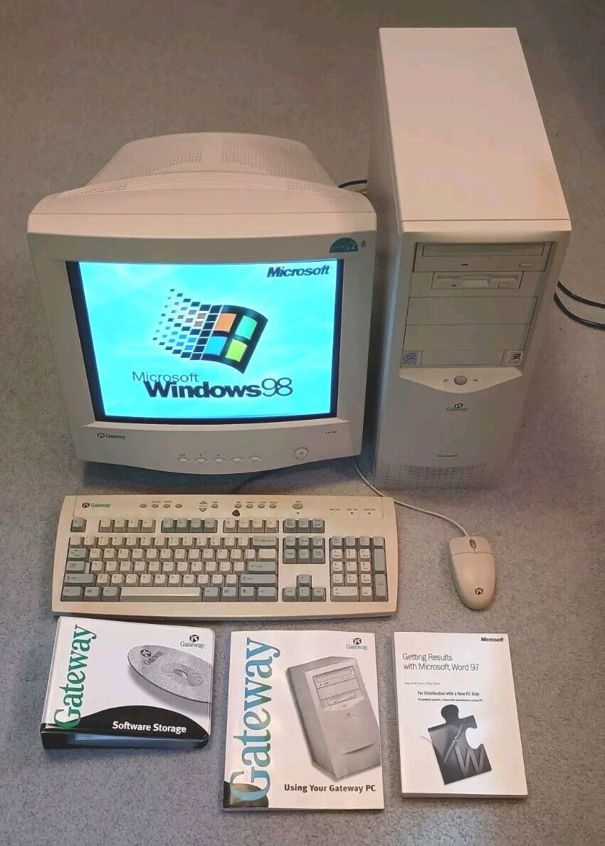 Vintage Gateway Desktop PC w/Monitor, Keyboard, Mouse, & More - WORKS