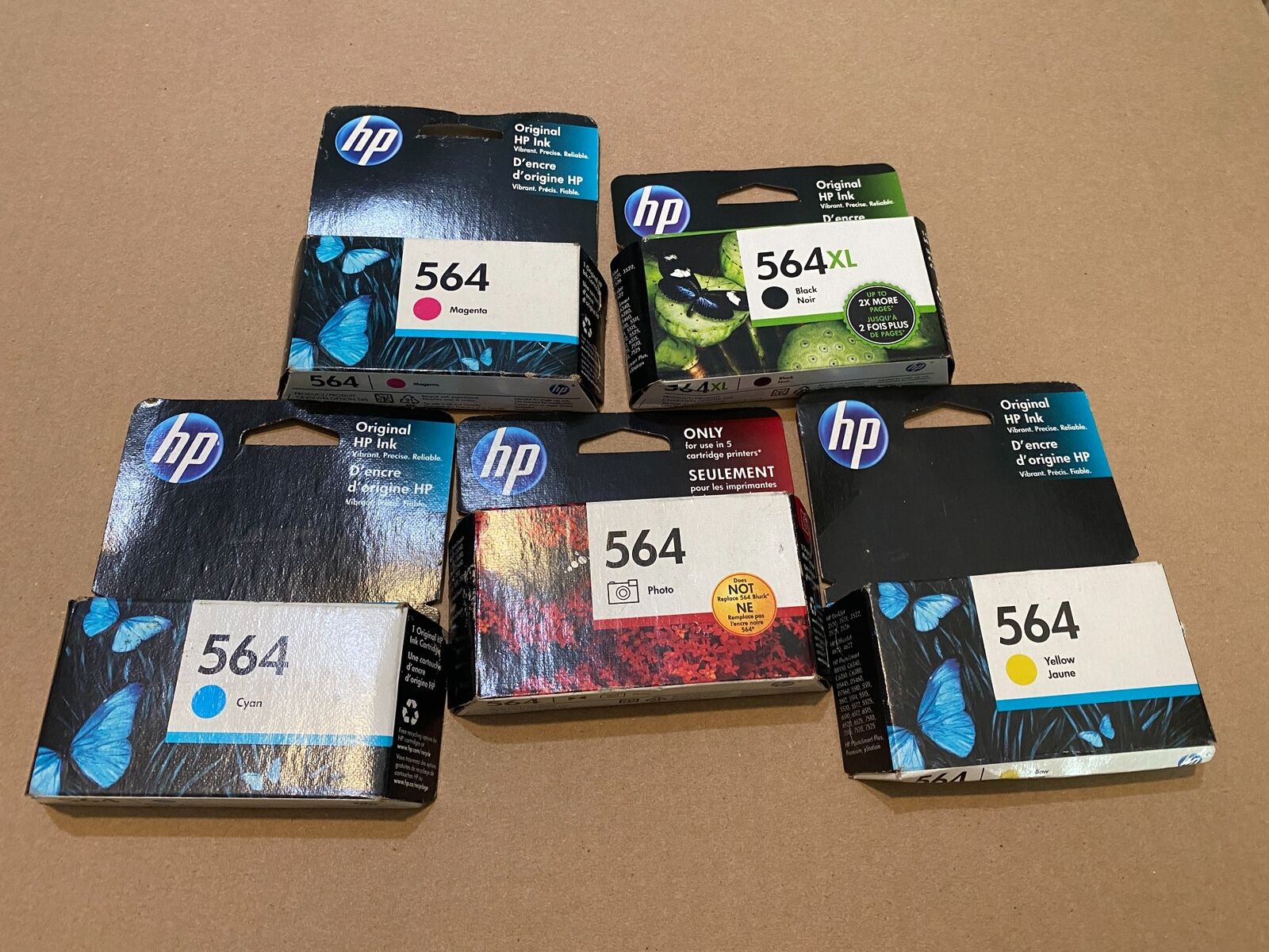 LOT OF 5 GENUINE HP 564 INK CARTRIDGES 564 PHOTO CYM AND BLACK XL C1-1(12)