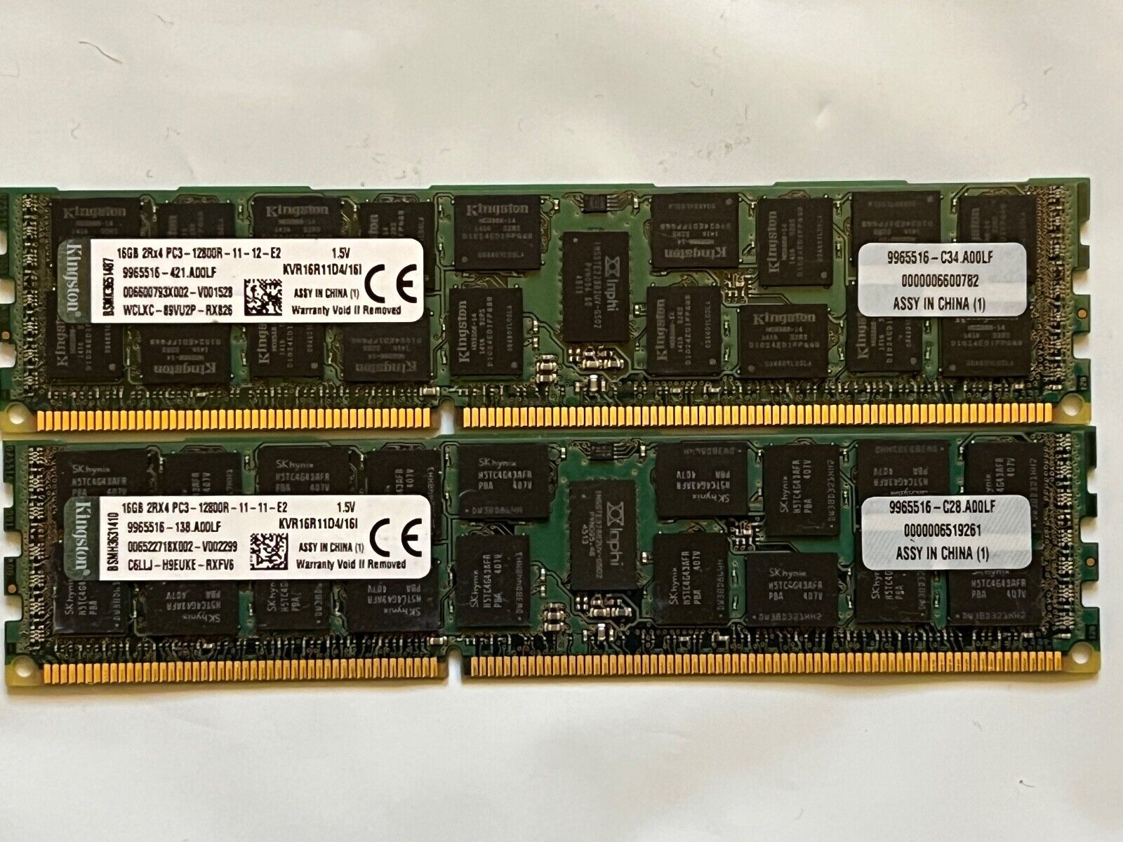 KINGSTON 32GB (2x16GB) PC3-12800R 1600MHz DDR3 ECC Registered Memory KVR16R11D4