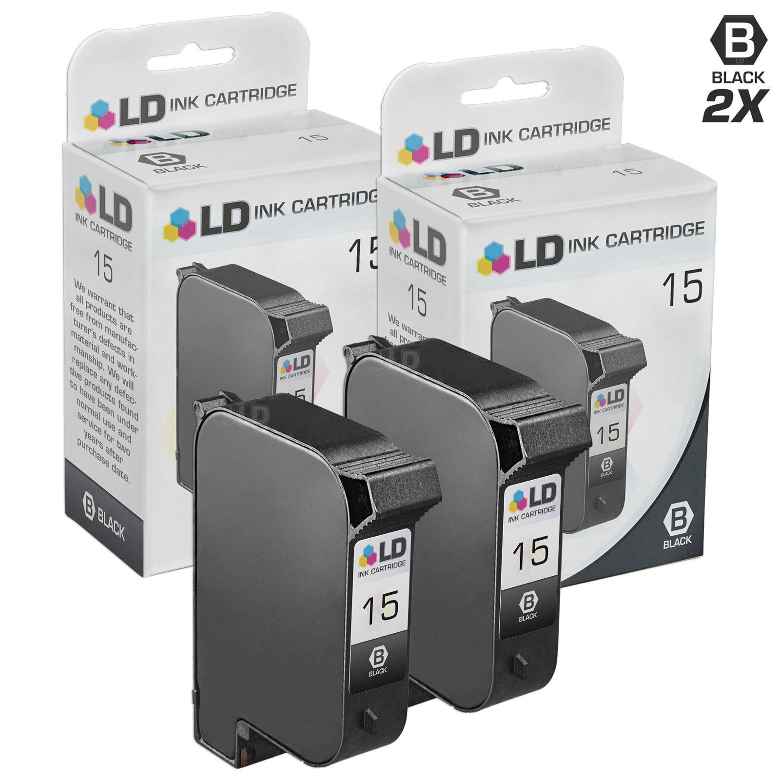 LD Remanufactured Replacements for HP 15 / C6615DN Black Ink Cartridges 2-Pack