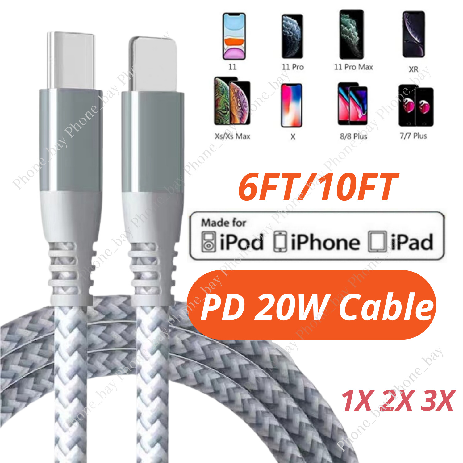 PD 20W Fast Charger USB-C to iPhone Cord 6/10FT For Apple 13 12 11 XR USB Cable