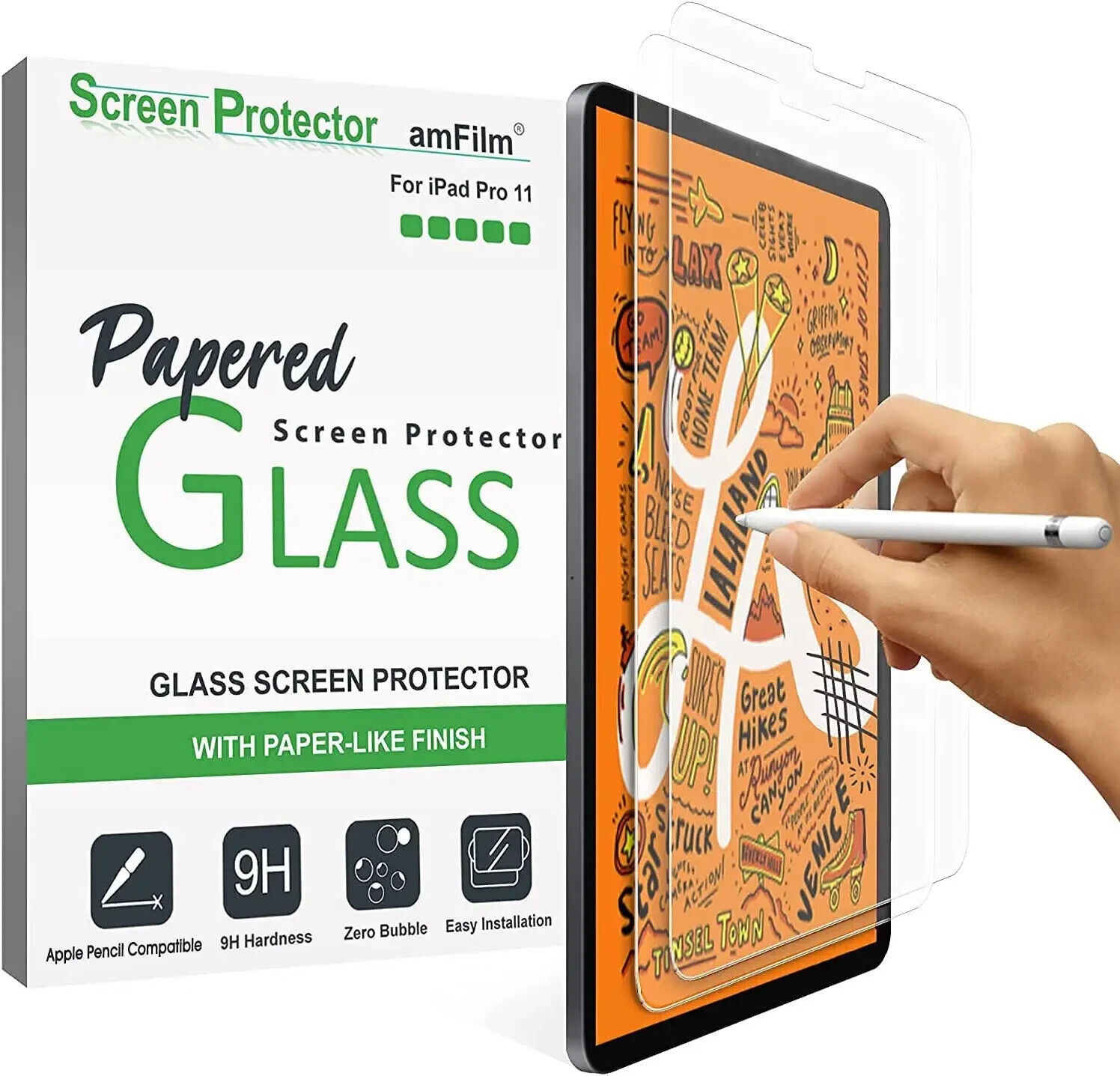 (2 pack) amFilm  iPad Pro 11 (21/19), iPad Air 5/4 (20/22),PAPERed Glass