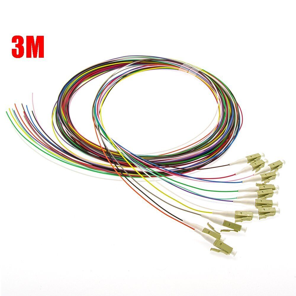 3M 12 Pcs Core LC UPC OM3 Multimode Fiber Optic Optical Pigtail Cable 3 Meter