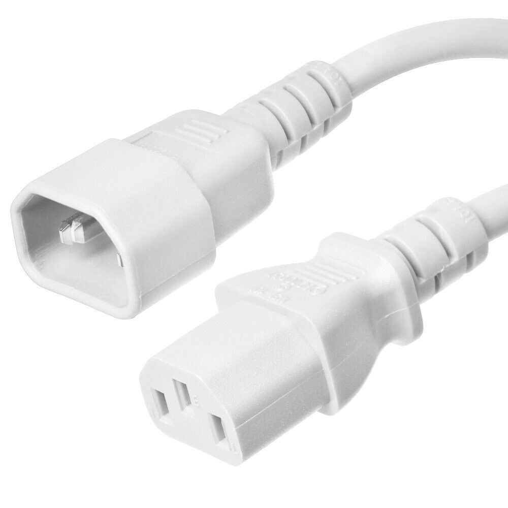 20 PACK LOT 15ft C14 - C13 White Power Cord 18AWG 10A/1250W 125V 3-Prong 4.6M
