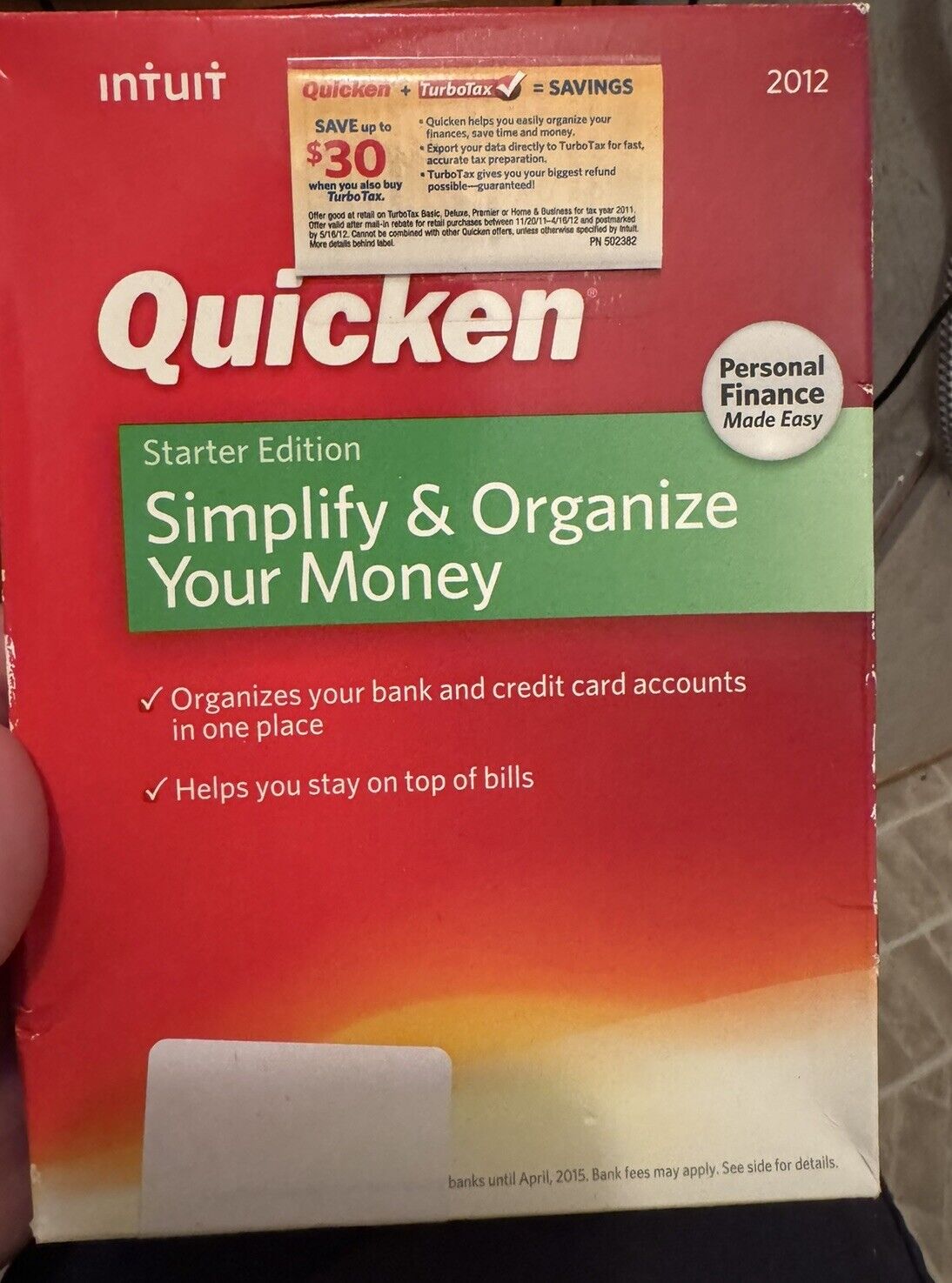 Intuit Quicken 2012 Organize Your Money Starter Edition For Windows - SEALED