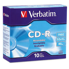 Verbatim CD-R Discs 700MB/80min 52x w/Slim Jewel Cases Silver 10/Pack 94935 picture