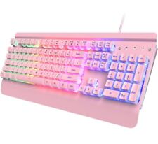 Dacoity Pink Gaming Keyboard, 104 Keys All-Metal Panel, Rainbow LED picture