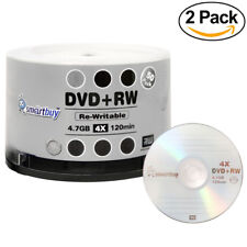 100 Pack Smartbuy Blank DVD+RW 4x 4.7GB Branded Logo Rewritable DVD Media Disc picture