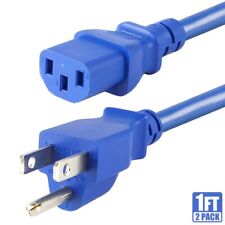 2x 1FT 18AWG Power Cord Cable NEMA 5-15P to IEC 60320 C13 10A PC Monitor Blue picture