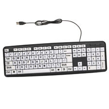 USB Wired Keyboard with Large White Keys Black Letters for Low Vision Users D8Z7 picture
