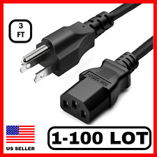 Lot 1-100 AC 3 Prong Universal Power Cord Short 3FT Cable For Desktop PC Xbox HP picture