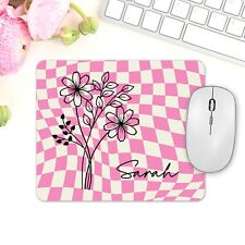 Pink Checkered Mouse Pad Customizable With Personalized Name, Floral Mousepad picture