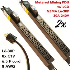 2x LCD Metered/Breaker PDU Mining 240V 30A L6-30P 8x C19 Cord 2M 6.5F long 8 AWG picture