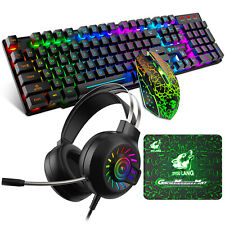 4-1 Gaming keyboard + Mouse + Headset + Mousepad RGB LED Colors Light PC Xbox picture
