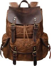 HuaChen Rugged Leather and Waxed Canvas Backpack for Men, Large, Brown  picture