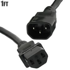 1FT 3-Prong 14 Gauge IEC 320 C13 Female to C14 Male Power Cable Extension Cord picture