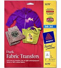 Avery Dark Fabric Transfers for Inkjet Printers 8 1/2 x 11 White 5/Pack 3279 picture