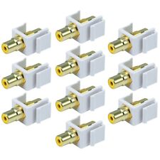 10 Pcs RCA Keystone Jack Audio Video Coupler Snap In Insert Yellow Center White picture