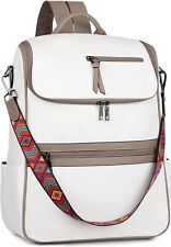 FADEON Laptop Backpack for Women Leather Travel with Purse White  picture