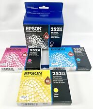 Genuine Epson 252XL Ink Cartridges Black and Tricolor CMYK Lot of 4 All XL NEW picture