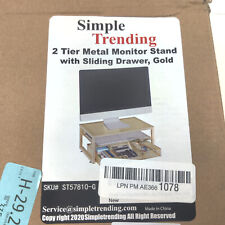 Simple Trending 2 Tier Gold Metal Monitor Stand With Sliding Drawer picture