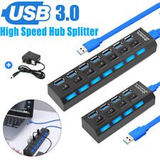 7/4 Port USB 3.0 Hub Splitter Power Adapter High Speed Expander Switch Laptop PC picture