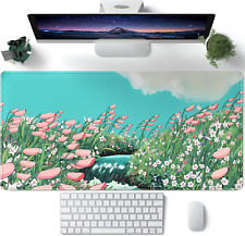 Cute Anime Floral Desk Mat Sage Green Large Mouse Pad XL Gaming Mousepad Kawaii  picture