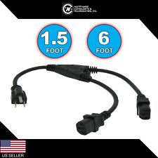 1ft 6ft Y Power Cord 5-15P to (2) C-13 Black SJT 18/3 Extension Splitter Cable picture