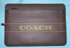 COACH CH068 PEBBLED LEATHER LAPTOP SLEEVE W/COACH STRIPE LOGO in MAHOGANY **NWT* picture