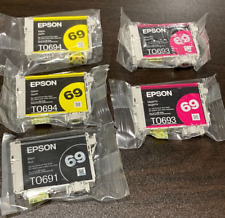 Lot of 5 Genuine Epson 69 Ink Cartridges 2 Magenta, 2 Yellow,  1 Black picture