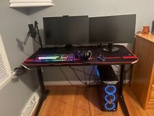 gaming pc desktop 1660 with two monitors a desk with full size mousepad picture