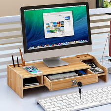 Wood Monitor Riser Drawer With Lock Computer Laptop PC Stand Desk Organizer picture