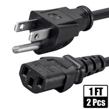 2x 1FT NEMA 5-15P to IEC320 C13 AC Power Cord Cable US 3-Prong 18AWG 10A 125V picture