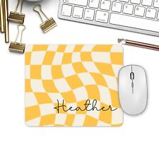 Mouse Pad Yellow Checkered Customizable With Personalized Name, Office Decor picture