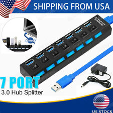 7 Port USB 3.0 High Speed Hub Powered Splitter ON/OFF Switch AC Adapter Laptop picture