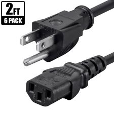 6x 2FT Power Cord Cable For PC Monitor 3-Prong US AC NEMA 5-15P To IEC C13 14AWG picture