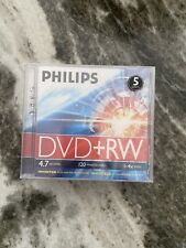 Philips DVD+RW 4.7GB 120 Minute 5 Pack New Recordable Disks 1-4X Speed Sealed picture