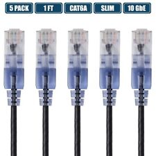 5 Pcs 1FT Slim CAT6A RJ45 Ethernet LAN Network UTP Patch Cable Cord 30AWG Black picture