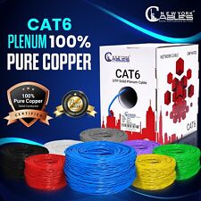 CAT6 Plenum (CMP) 1000ft Solid Copper 550MHz 23AWG UTP Bulk Ethernet Cable Blue picture