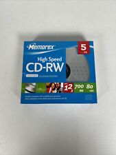 MEMOREX HIGH SPEED CD-RW REWRITABLE DISCS 5 PACK 80 MINUTES BRAND NEW SEALED picture