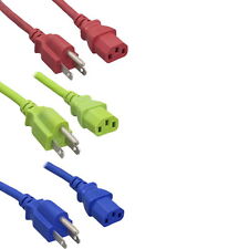 1FT-10FT Red Blue Green Color AC Power Cord NEMA5-15P/IEC320 C13 18AWG 10A 125V picture