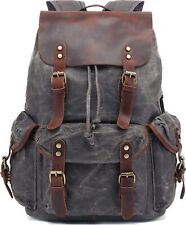 HuaChen Travel Leather Waxed Canvas Backpack,Men’s Vintage Laptop Large, Grey  picture