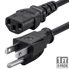 6 Pcs 1FT Power Cable Cord NEMA 5-15P Male to IEC 320 C13 Female 3-Prong 14AWG picture