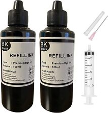 2x100ml Premium Refill Bulk Black Ink for All HP Canon Epson Lexmark Printers picture