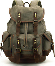 HuaChen Vintage Wax-Coated Canvas & Leather Backpack: Spacious Durable...  picture