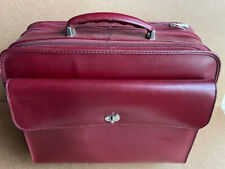 Franklin Covey Rolling Leather Briefcase Carry Travel Bag Laptop Burgundy picture