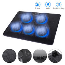 Dual USB Cooling Pad LED Light 5 Fans Slim Quiet Cooler Stand Laptop PC Notebook picture