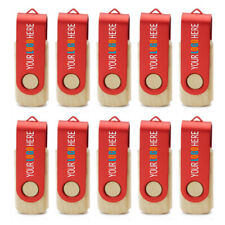 Lot 10PCS 1/2/4/8/16GB Wood Red Swivel USB Flash Drive Memory Storage Disk Logo picture